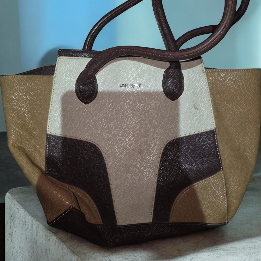 Nine West Tan, Cream, and Brown Tote Bag
